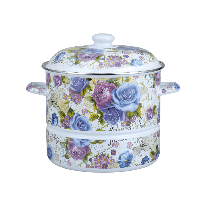 756D roestvrijstalen ronde rand stoomboot emaille pot met stomende lade